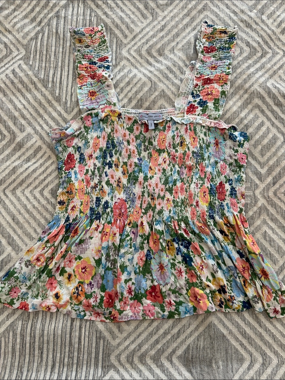 Smocked Floral Ruffle Strap Camisole - Multi